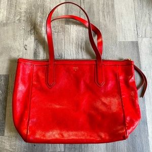 Fossil Red Leather Tote